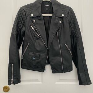 Black Quilted Women's Faux Leather Jacket
